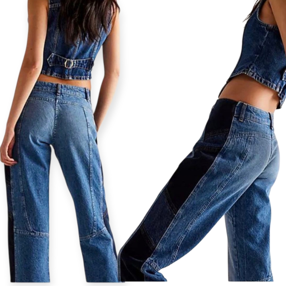 We The Free Two-Tone Blue Denim Boot Cut Jeans